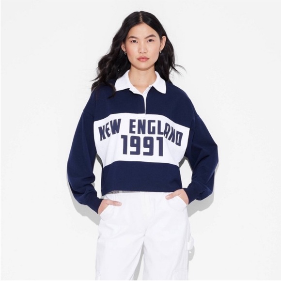 Wild Fable Long Sleeve Graphic Jersey Polo Striped Midweight Collared T-Shirt - Picture 1 of 10